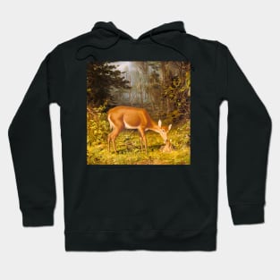 Deer and calf in nature. Colorful, vintage painting Hoodie